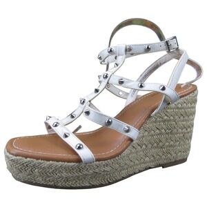 Time & Tru Women's White Synthetic Studded Wedge Sandals Size 11 Stylish